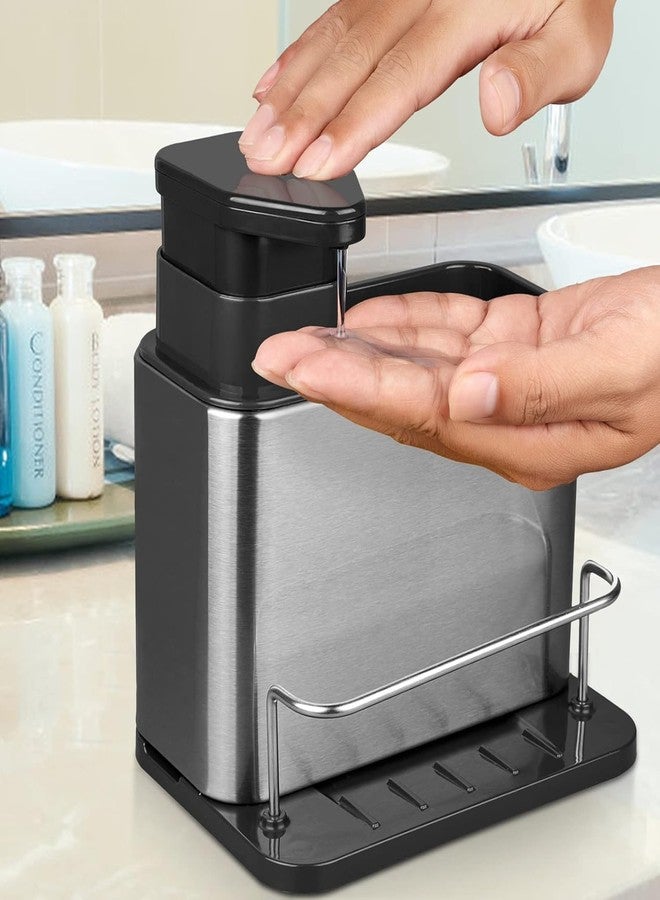 ZIPRON Soap Dispenser for Kitchen Sink, 3-in-1 Sponge Holder for Kitchen Sink Caddy, Stainless Steel Kitchen Sink Organizer Tray Drainer Rack, Rustproof Dish Soap Dispenser Brush Holder Countertop - Image 3
