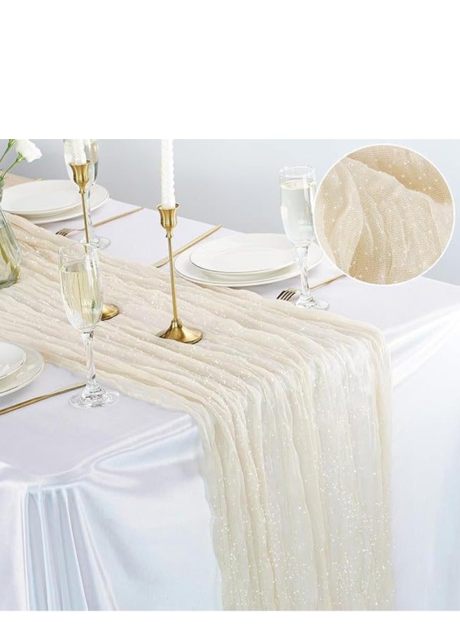 مفرش طاولة مطوي من قماش الجبن اللامع، مفرش طاولة من الشاش الذهبي المرشوش، مفرش طاولة لحفلات الزفاف - Image 1