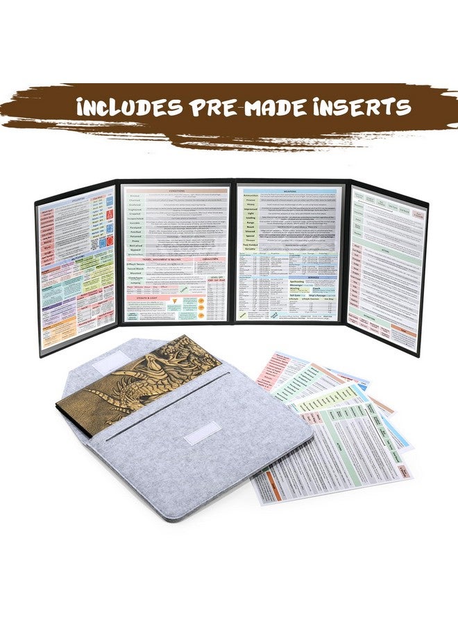 DNDND DND Dungeons Master Screen, DNDND Faux Leather 3D Embossed Four-Panel with Pockets for DND Dungeons and Dragon Tabletop Game (Brass) - Image 5