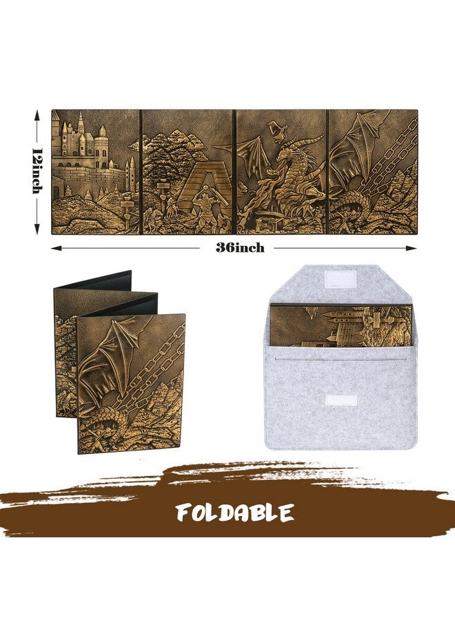 DNDND DND Dungeons Master Screen, DNDND Faux Leather 3D Embossed Four-Panel with Pockets for DND Dungeons and Dragon Tabletop Game (Brass) - Image 2
