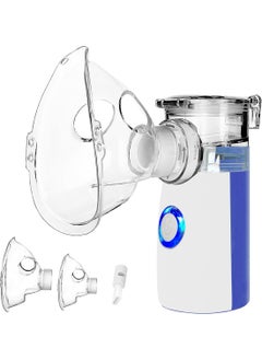 Portable Inhaler Device for Adults & Children – Rechargeable via USB or Battery – Nebulizer with Face Mask & Mouthpiece – Automatic Cleaning – Blue