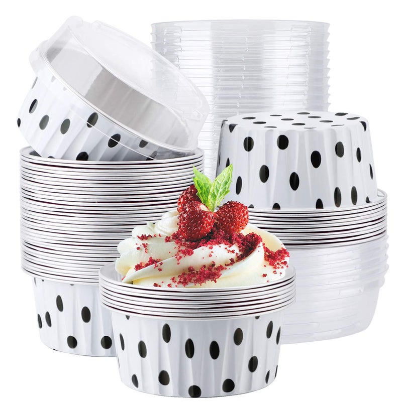 EUSOAR Baking Cups Foil 100pcs 5oz Disposable Muffin Cupcake Liners Cups with Lids Disposable Aluminum Foil Cupcake Liners Creme Brulee Ramekins Holders Cases Boxes Pans with Lids