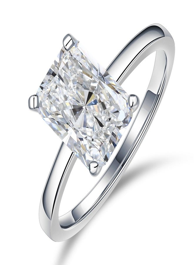MOOSEA 2CT Moissanite Rings for Women, Radiant Cut Lab Created Moissanite Ring 925 Sterling Silver Moissanite Engagement Rings for Women Wife Moissanite Wedding Rings for Her - Image 1