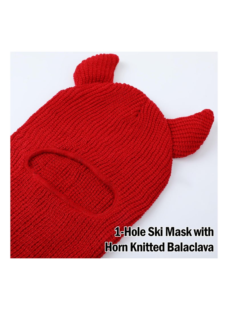 SYOSI Knitted Full Face Cover, 1 Hole Funny Horns Knitted Ski Masks Winter Ski Balaclava for Adult Outdoors Multicolored, for Skiing, Horseback Riding, Fishing, Hiking, Even Halloween Dresses(5 Pack) - Image 5