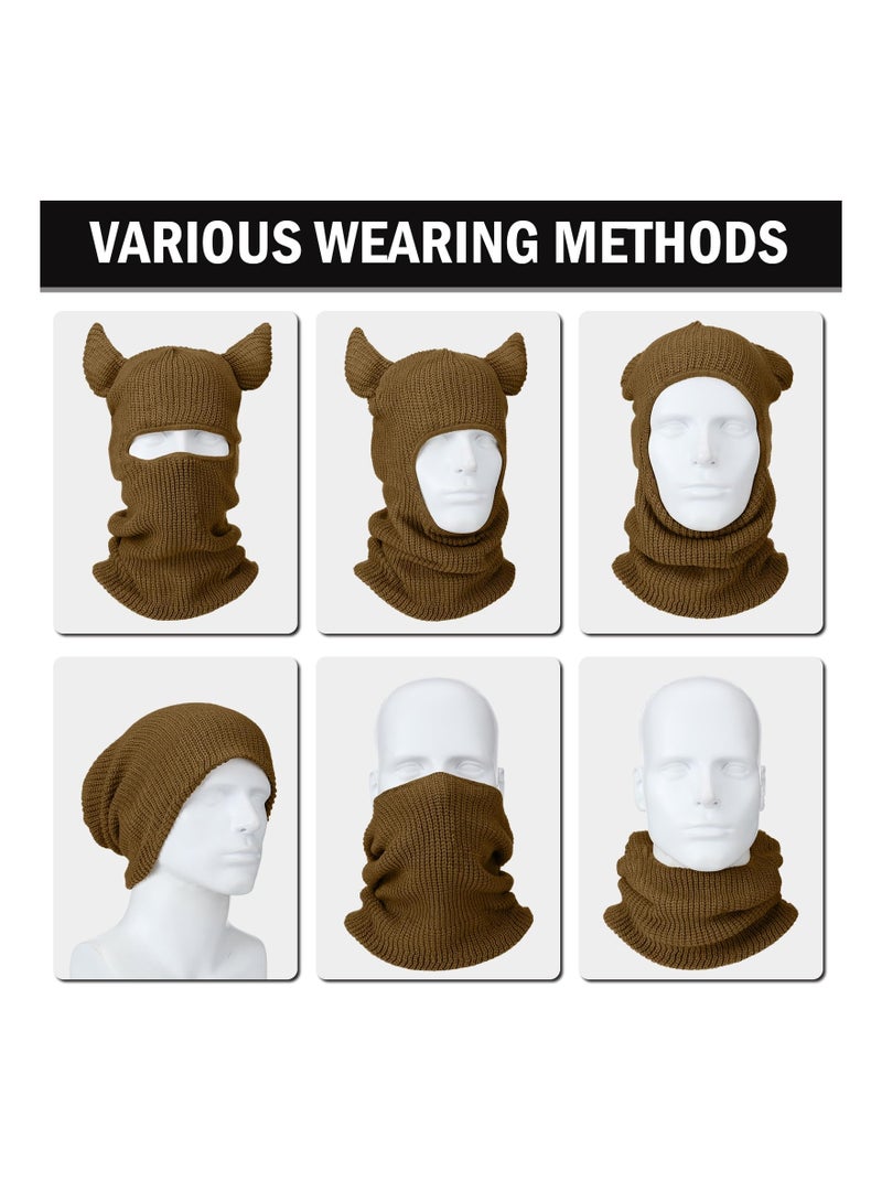 SYOSI Knitted Full Face Cover, 1 Hole Funny Horns Knitted Ski Masks Winter Ski Balaclava for Adult Outdoors Multicolored, for Skiing, Horseback Riding, Fishing, Hiking, Even Halloween Dresses(5 Pack) - Image 3