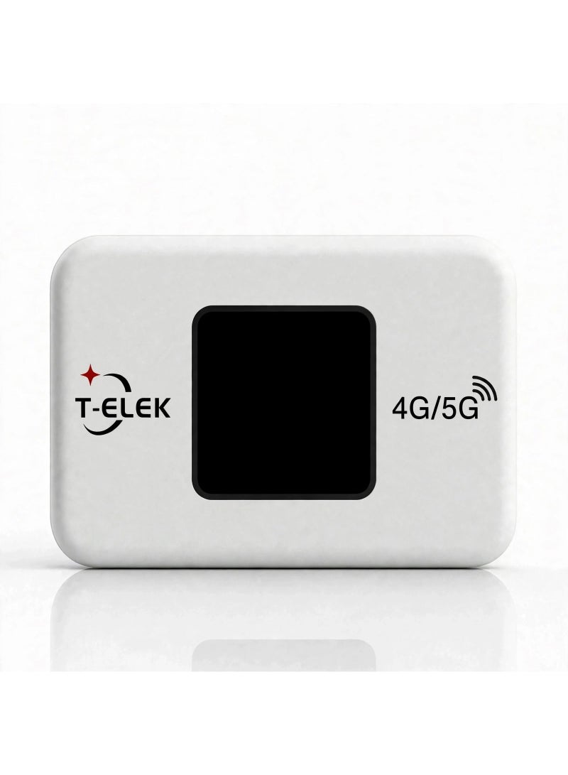 T-ELEK TM9 WiFi 6 5G LTE Wireless Modem WiFi Pro, 300Mbps Portable WiFi Router, 3000mAh Rechargeable Battery, LCD Display, Type-C Charging, 4G/5G Mobile Hotspot for Travel & Home white - Image 1
