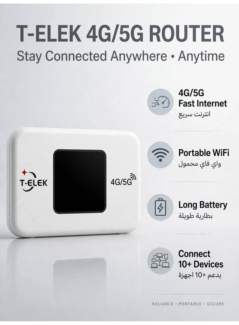 T-ELEK TM9 WiFi 6 5G LTE Wireless Modem WiFi Pro, 300Mbps Portable WiFi Router, 3000mAh Rechargeable Battery, LCD Display, Type-C Charging, 4G/5G Mobile Hotspot for Travel & Home white - Image 5