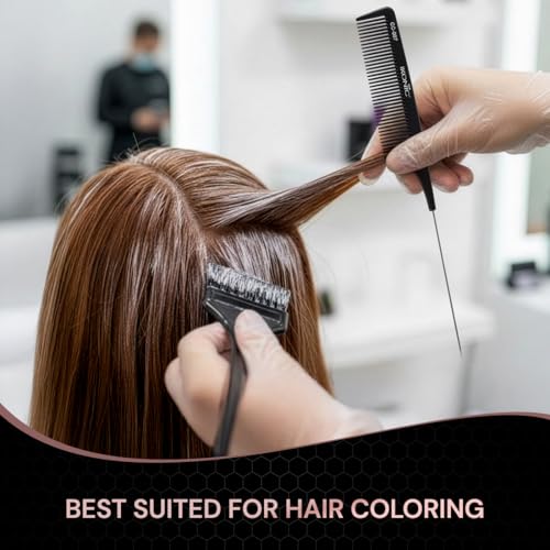 IKONIC CARBON COMB - CC-007 BLACK with Ionic Coating for Static free Styling, comes with an extended tapered steel handle that doubles as a Hair Picker, narrow teeth is ideal for normal hair type - Image 4