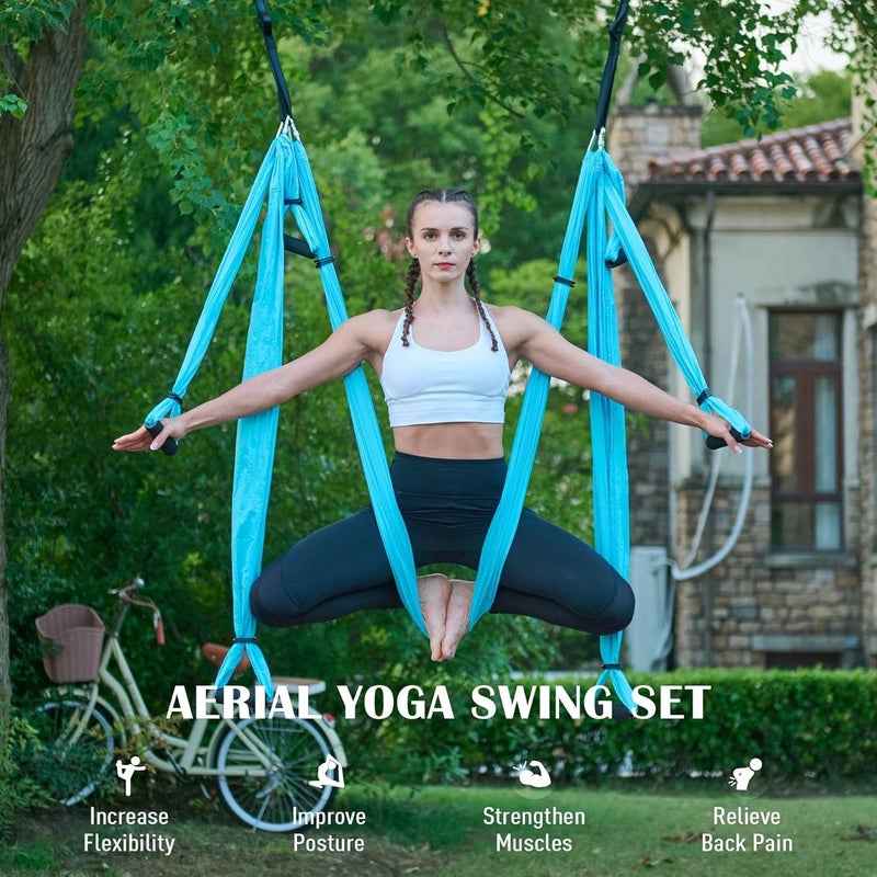 ZELUS Aerial Yoga Swing Sling Strong Yoga Hammock Kit Set Trapeze Inversion Equipment Include 2 Extensions Straps and Ceiling Mounting Kit - Image 2