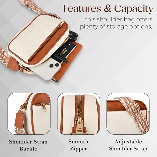 TS WITH TECHSUN Women's Crossbody Sling Bag, Ladies Stylish Purse, Faux Leather Waterproof Messenger Bag, Adjustable Shoulder Strap, Suitable For Travel, Shopping Etc. (White & Brown) - Image 5
