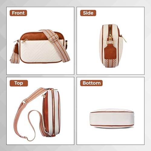 TS WITH TECHSUN Women's Crossbody Sling Bag, Ladies Stylish Purse, Faux Leather Waterproof Messenger Bag, Adjustable Shoulder Strap, Suitable For Travel, Shopping Etc. (White & Brown) - Image 4