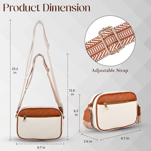 TS WITH TECHSUN Women's Crossbody Sling Bag, Ladies Stylish Purse, Faux Leather Waterproof Messenger Bag, Adjustable Shoulder Strap, Suitable For Travel, Shopping Etc. (White & Brown) - Image 2