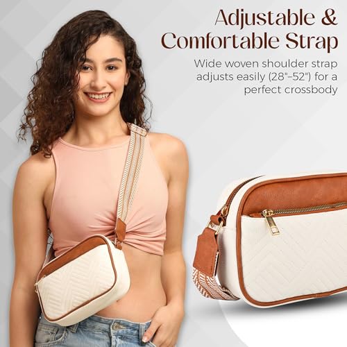 TS WITH TECHSUN Women's Crossbody Sling Bag, Ladies Stylish Purse, Faux Leather Waterproof Messenger Bag, Adjustable Shoulder Strap, Suitable For Travel, Shopping Etc. (White & Brown) - Image 3