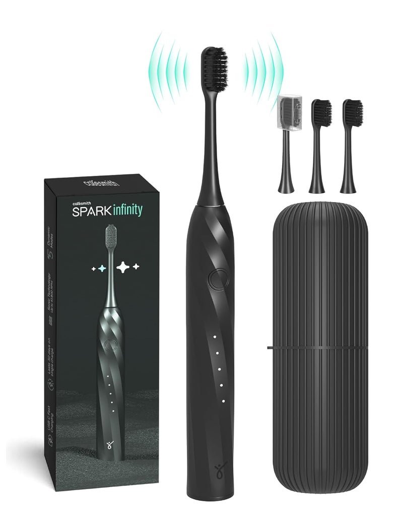 CARESMITH SPARK Infinity Electric Toothbrush | 3 Brush Heads & Travel Case | 5 Operational Modes | Electric Brush for Adult | Black,Smart Toothbrush - Image 1