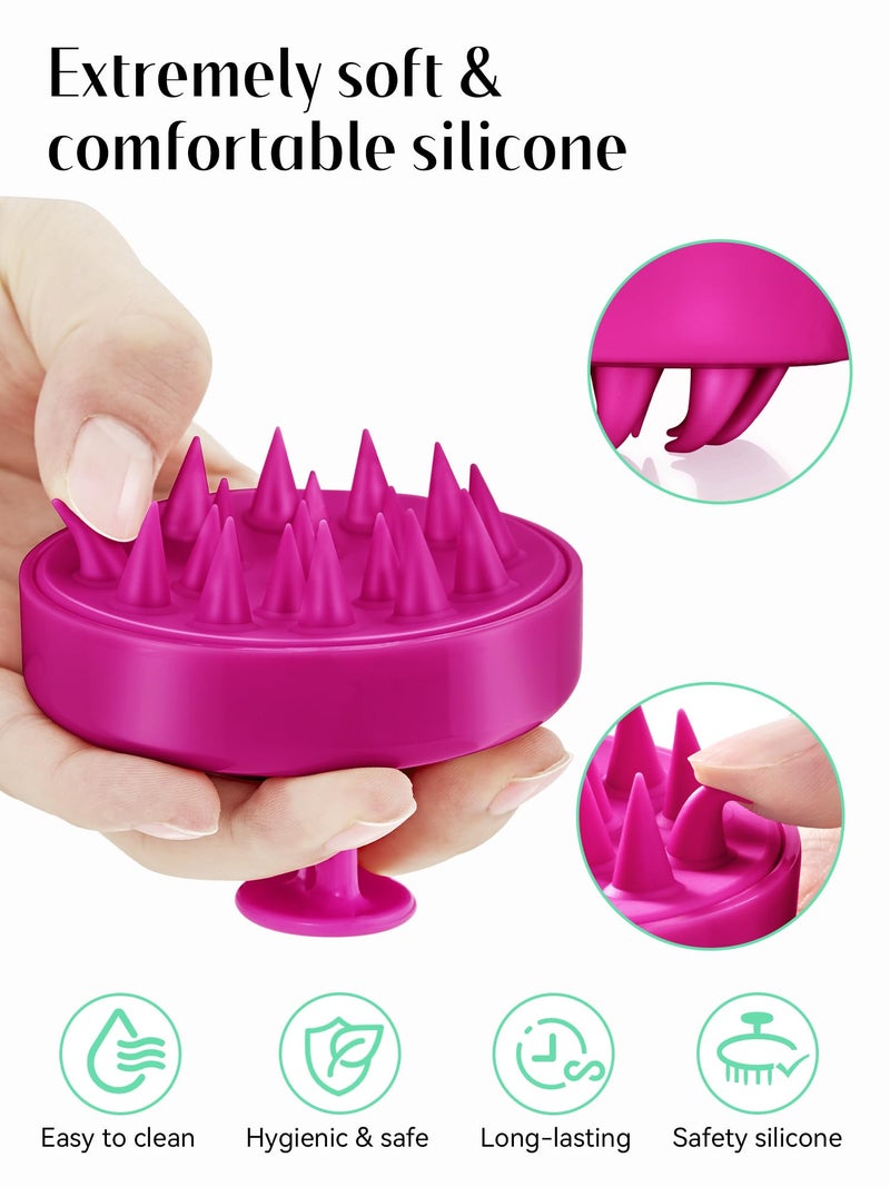 HEETA Scalp Massager Hair Growth, Soft Silicone Scalp Scrubber Shampoo Brush for Exfoliation, Dandruff Removal Head Massage Stress Relax, Wet & Dry Use for Thick Thin Curly Hair Care, Hot Pink - Image 3