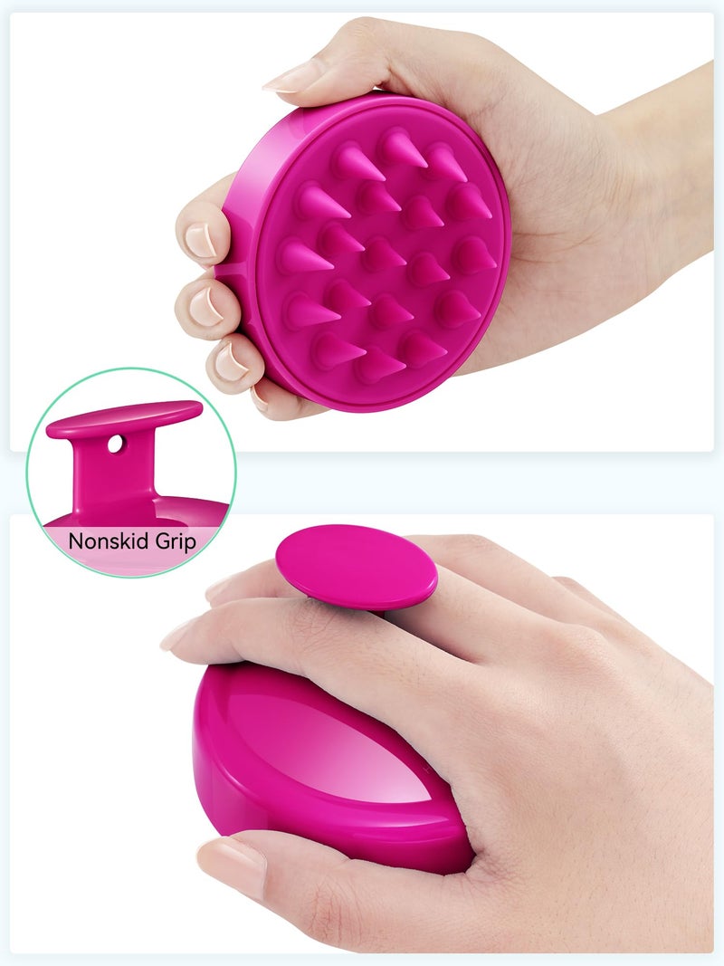HEETA Scalp Massager Hair Growth, Soft Silicone Scalp Scrubber Shampoo Brush for Exfoliation, Dandruff Removal Head Massage Stress Relax, Wet & Dry Use for Thick Thin Curly Hair Care, Hot Pink - Image 2