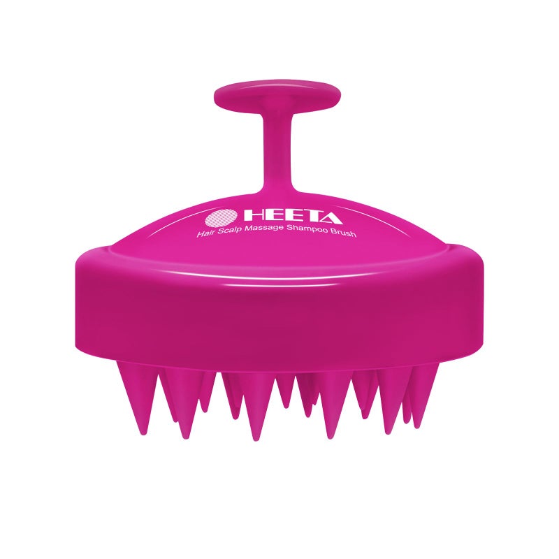 HEETA Scalp Massager Hair Growth, Soft Silicone Scalp Scrubber Shampoo Brush for Exfoliation, Dandruff Removal Head Massage Stress Relax, Wet & Dry Use for Thick Thin Curly Hair Care, Hot Pink - Image 1