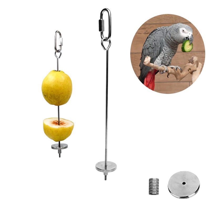 Bac-kitchen Bird Food Holder, Small Animal Fruit Vegetable Holder Stainless Steel Vegetable Skewer Foraging Hanging Food Feed Treating Tool for Parrots Cockatoo Cockatiel (2 Pcs) - Image 1