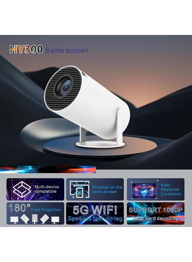 V2COM V2COM Mini Projector, HY300 Auto Keystone Correction Portable Projector, 4K/ 200 ANSI Smart Projector with 2.4/5G WiFi, BT 5.0, 130 Inch Screen, 180 Degree Flip, Round Design, Home Video Projector  - Image 2