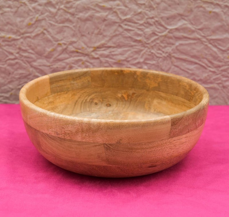OGGN Natural Mango Wood Mixing & Serving Bowl, Handmade Wooden Salad Bowls, Antique Soup Serve Ware, Elegant Multipurpose Bowl for Salads, Soups, Snacks - Large (8 Inch) - Image 1