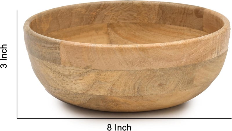 OGGN Natural Mango Wood Mixing & Serving Bowl, Handmade Wooden Salad Bowls, Antique Soup Serve Ware, Elegant Multipurpose Bowl for Salads, Soups, Snacks - Large (8 Inch) - Image 2