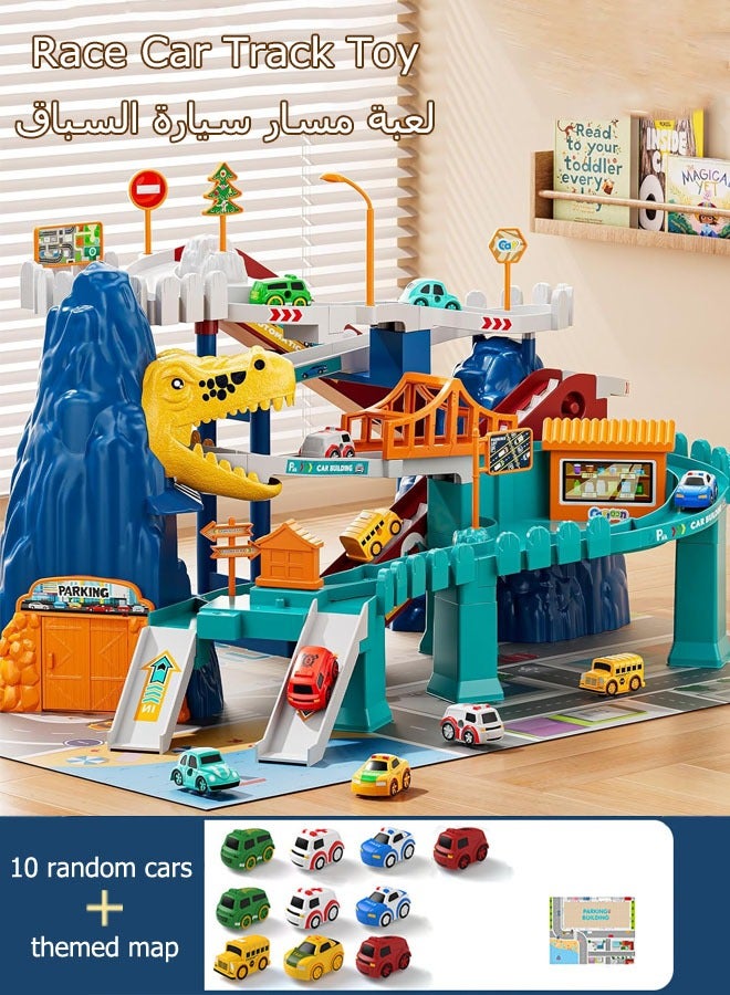 Race Car Track Toy, Dinosaur Track Toy,Educational Learning Toys,Assembly Dinosaur Winding Road Car Parking Lot,Climbing Hills Rail Car,Colorful Vehicles Toys Set with 10 Racer Cars for Kids - Image 1