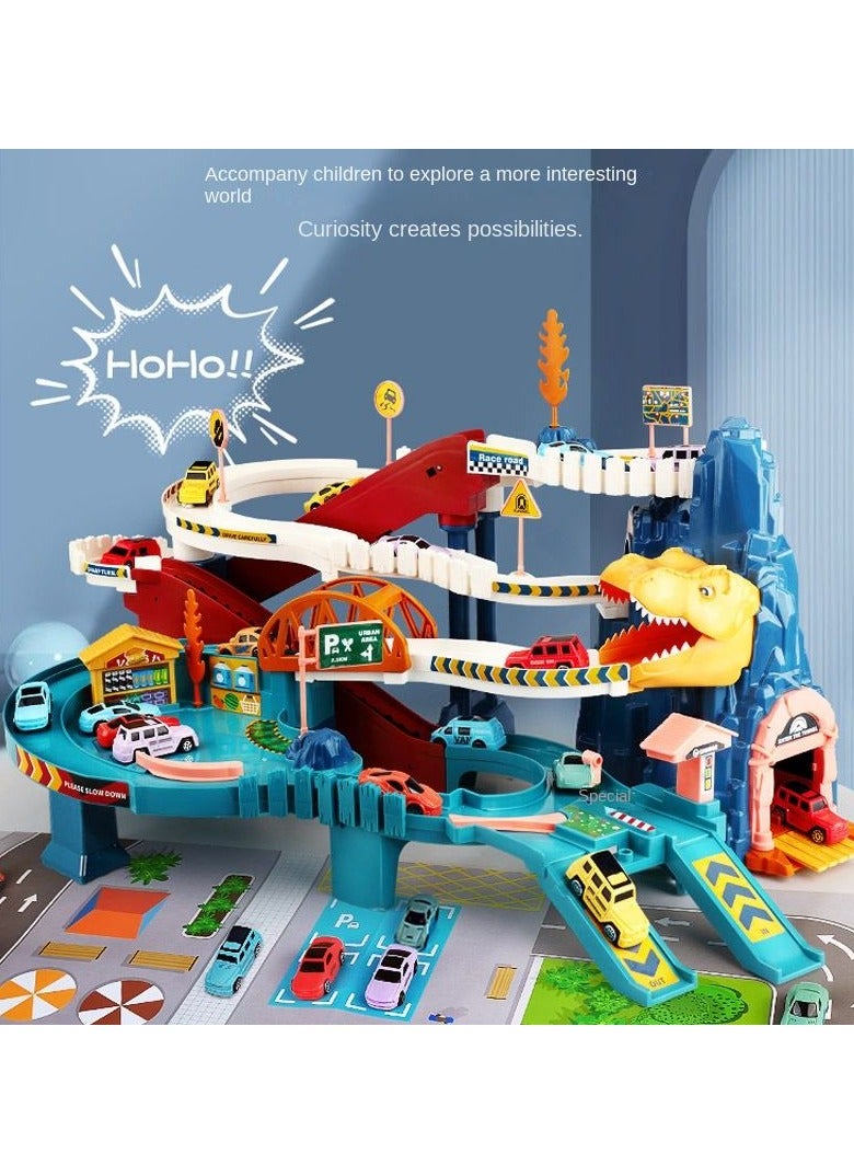 Race Car Track Toy, Dinosaur Track Toy,Educational Learning Toys,Assembly Dinosaur Winding Road Car Parking Lot,Climbing Hills Rail Car,Colorful Vehicles Toys Set with 10 Racer Cars for Kids - Image 4