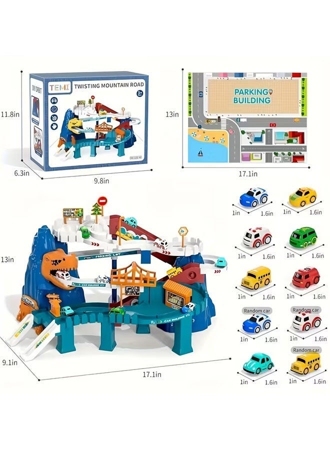 لعبة سيارة سباق، لعبة مسار ديناصور، ألعاب تعليمية، موقف سيارات على طريق متعرج على شكل ديناصور، سيارة سكة حديدية لتسلق التلال، مجموعة ألعاب مركبات ملونة مع 10 سيارات سباق للأطفال - Image 2