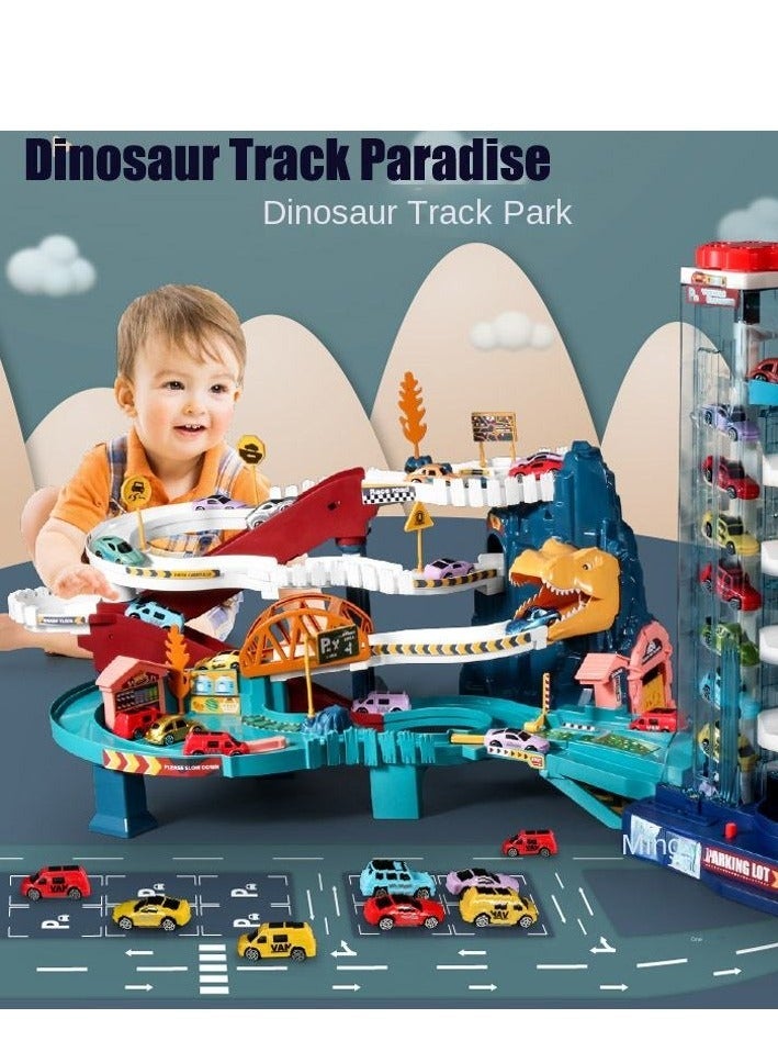 لعبة سيارة سباق، لعبة مسار ديناصور، ألعاب تعليمية، موقف سيارات على طريق متعرج على شكل ديناصور، سيارة سكة حديدية لتسلق التلال، مجموعة ألعاب مركبات ملونة مع 10 سيارات سباق للأطفال - Image 3
