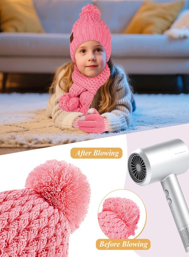 Yafeite Kids Winter Hat Gloves Scarf Set, Knit Beanie with Pom, Pink, Toddler Size, 2-8 Years, Pink, Toddler - Image 5