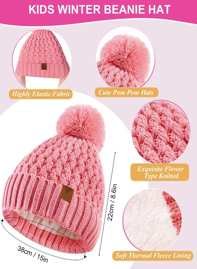Yafeite Kids Winter Hat Gloves Scarf Set, Knit Beanie with Pom, Pink, Toddler Size, 2-8 Years, Pink, Toddler - Image 2