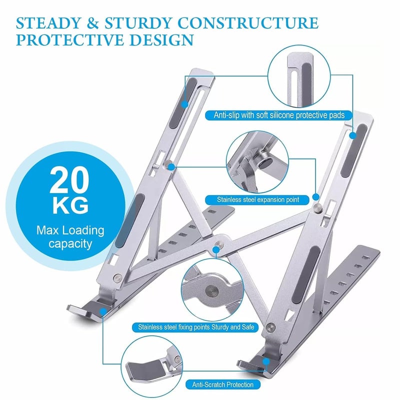 HUMBLE Laptop Stand for Desk 6Angle Adjustable Ergonomic Foldable Aluminum AntiSlip Portable Tabletop LaptopDesktop Riser Holder Compatible with All Laptops and iPad10156 Silver - Image 4