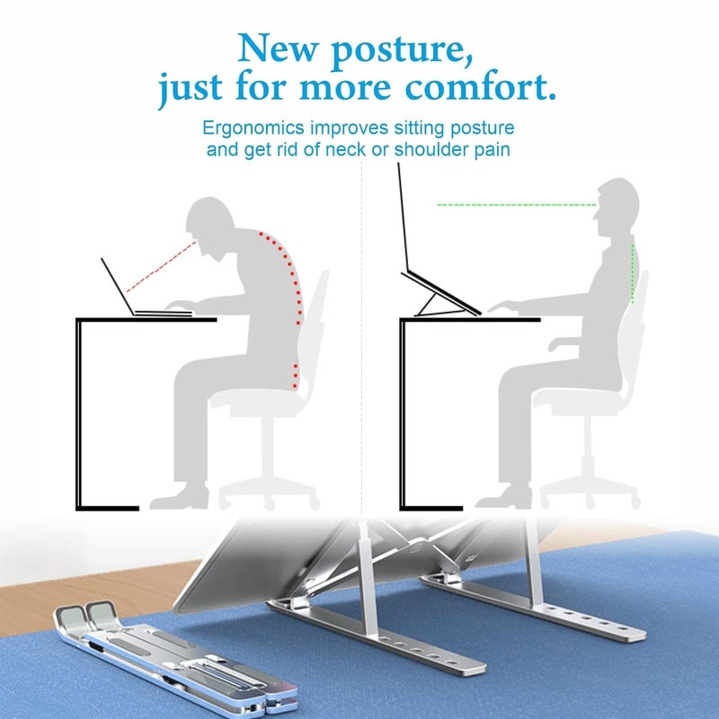 HUMBLE Laptop Stand for Desk 6Angle Adjustable Ergonomic Foldable Aluminum AntiSlip Portable Tabletop LaptopDesktop Riser Holder Compatible with All Laptops and iPad10156 Silver - Image 2