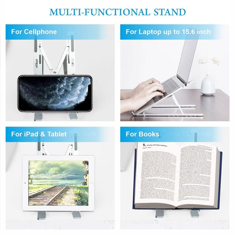 HUMBLE Laptop Stand for Desk 6Angle Adjustable Ergonomic Foldable Aluminum AntiSlip Portable Tabletop LaptopDesktop Riser Holder Compatible with All Laptops and iPad10156 Silver - Image 5