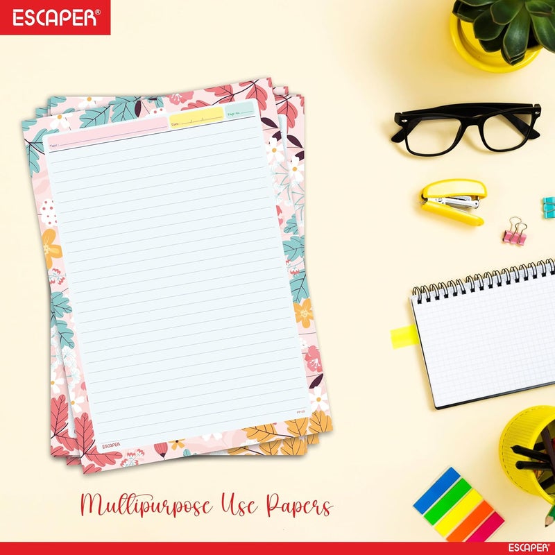 ESCAPER أوراق مصممة بحجم A4 – جانب واحد مسطر – ورق مشروع بوزن 90 جرام للمشاريع المدرسية، الأعمال الحرفية، مشاريع الفن واستخدام المكتب (نقوش زهرية، 50 ورقة) - Image 5