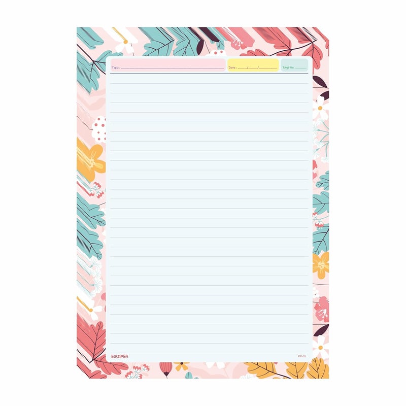 ESCAPER أوراق مصممة بحجم A4 – جانب واحد مسطر – ورق مشروع بوزن 90 جرام للمشاريع المدرسية، الأعمال الحرفية، مشاريع الفن واستخدام المكتب (نقوش زهرية، 50 ورقة) - Image 1