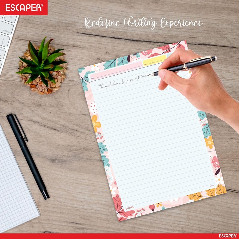 ESCAPER أوراق مصممة بحجم A4 – جانب واحد مسطر – ورق مشروع بوزن 90 جرام للمشاريع المدرسية، الأعمال الحرفية، مشاريع الفن واستخدام المكتب (نقوش زهرية، 50 ورقة) - Image 4