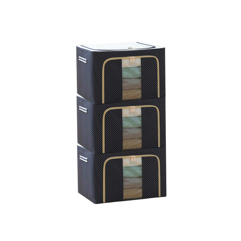 GUO FENG DIAO Steel Frame Storage Box Oxford Cloth Storage Box Quilt Storage Box Folding Wardrobe Fabric Extra Large Storage Bag Navy22L x 3Pcs Rectangular - Image 1
