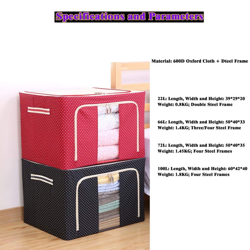 GUO FENG DIAO Steel Frame Storage Box Oxford Cloth Storage Box Quilt Storage Box Folding Wardrobe Fabric Extra Large Storage Bag Navy22L x 3Pcs Rectangular - Image 3