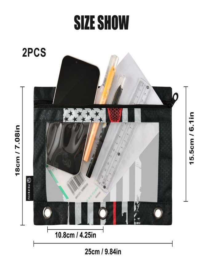 Glaphy Lacrosse American Flag Funny Pencil Pouch for 3 Ring Binder, 2 Pack Pencil Case Clear Window Zipper Pencil Pouch Cosmetic Bag for Office Supplies - Image 3