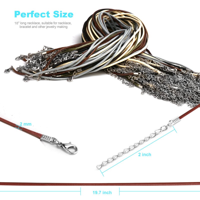 DHOOZ 100 Pcs Leather Necklace Cord with Clasps, Rope Necklace String, 5 Colors Necklace Cords for Pendants, 19.7" Premium Necklace Chains for Jewelry Making Supplies, 2mm Waxed Necklace Bracelet Cord DHOOZ - Image 3