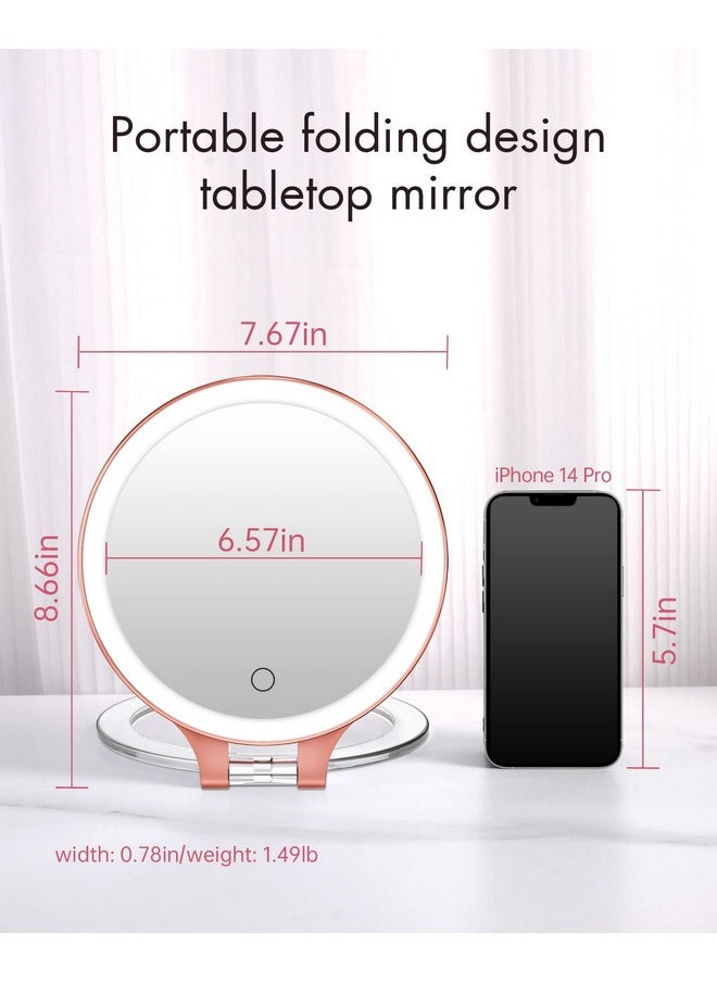 Magnifying Mirror 10X 1X Double Sided Magnification Makeup Vanity Mirror Rechargeable Lighted Mirror With 3 Color Setting Adjustable Rotation Led Vanity Desk Mirror