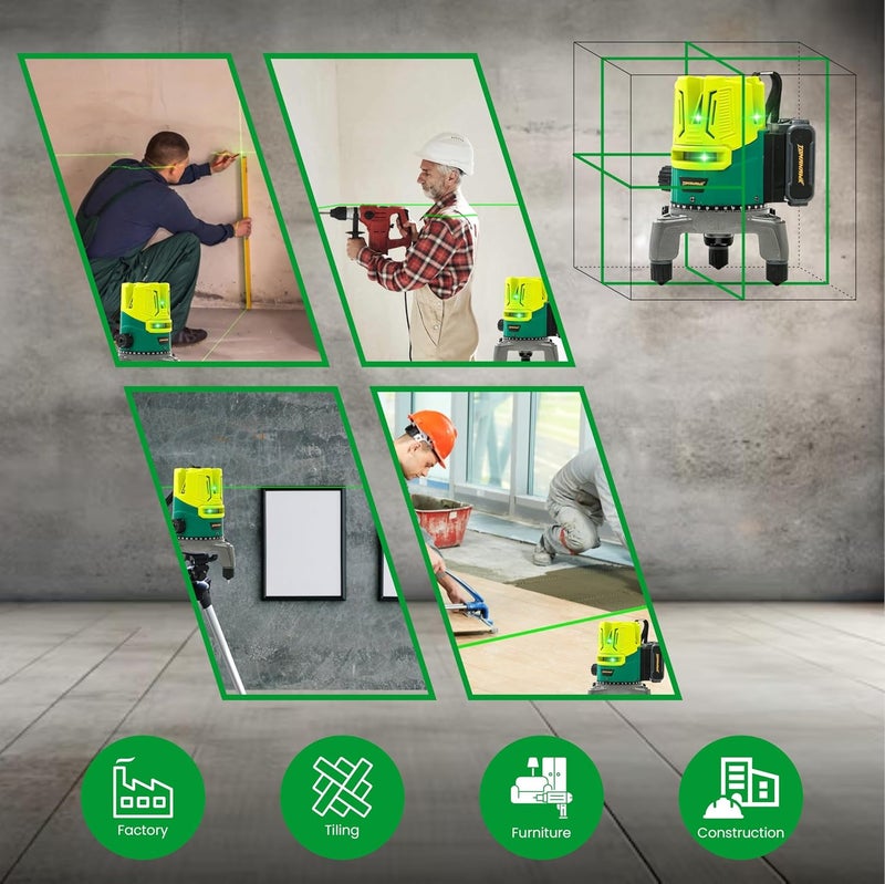 Tomahawk SPB-6685 مستوى ليزر 5 خطوط - ليزر عرضي عالي الدقة مع أشعة خضراء أفقية ورأسية، أداة محاذاة مدمجة للبناء، والتبليط، والإطار، وتجديد المنازل - Image 5