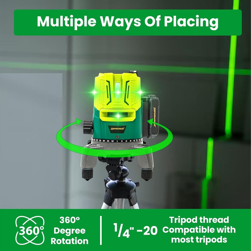 Tomahawk SPB-6685 مستوى ليزر 5 خطوط - ليزر عرضي عالي الدقة مع أشعة خضراء أفقية ورأسية، أداة محاذاة مدمجة للبناء، والتبليط، والإطار، وتجديد المنازل - Image 4