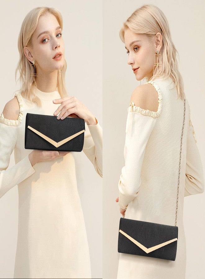 Larcenciel Clutch Purses for Women, Formal Satin Envelope Evening Bags w/Chain, Black Elegant Ladies Shoulder Handbags for Wedding, Night Out, Cocktail, Prom, Party, Date, Black-Tie Events,10x4.3x2in - Image 2