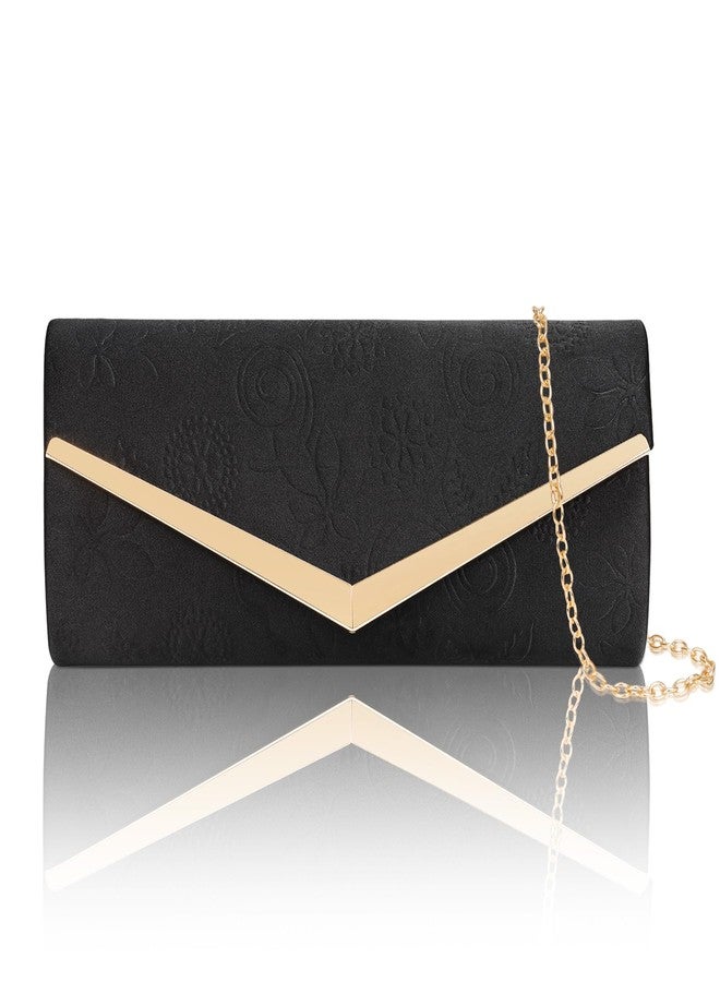 Larcenciel Clutch Purses for Women, Formal Satin Envelope Evening Bags w/Chain, Black Elegant Ladies Shoulder Handbags for Wedding, Night Out, Cocktail, Prom, Party, Date, Black-Tie Events,10x4.3x2in - Image 1