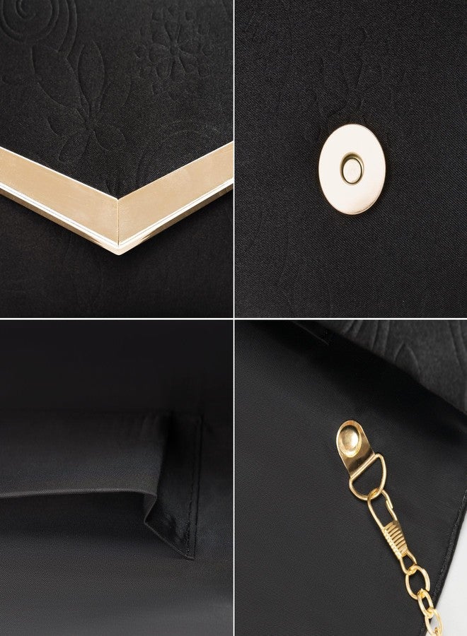 Larcenciel Clutch Purses for Women, Formal Satin Envelope Evening Bags w/Chain, Black Elegant Ladies Shoulder Handbags for Wedding, Night Out, Cocktail, Prom, Party, Date, Black-Tie Events,10x4.3x2in - Image 4