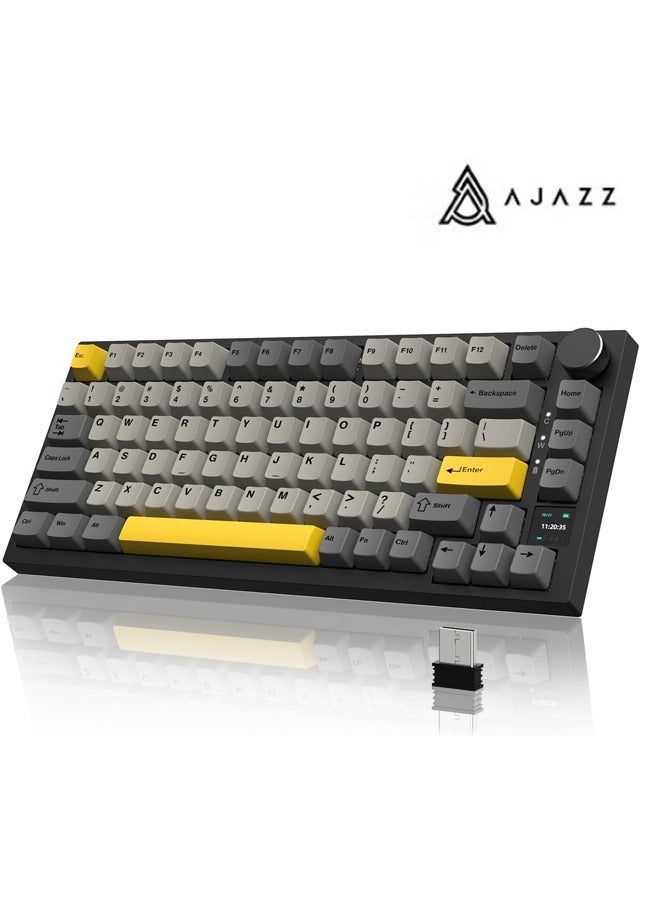 آجاز لوحة مفاتيح الألعاب AK820 Pro، لوحة مفاتيح ميكانيكية مثبتة على حشية بنسبة 75% مع شاشة TFT، 3 أوضاع (بلوتوث 5.1/2.4G لاسلكي وسلك من النوع C)، رغاوي تخميد الصوت (أسود رمادي، مفتاح السمكة الطائرة) - Image 1