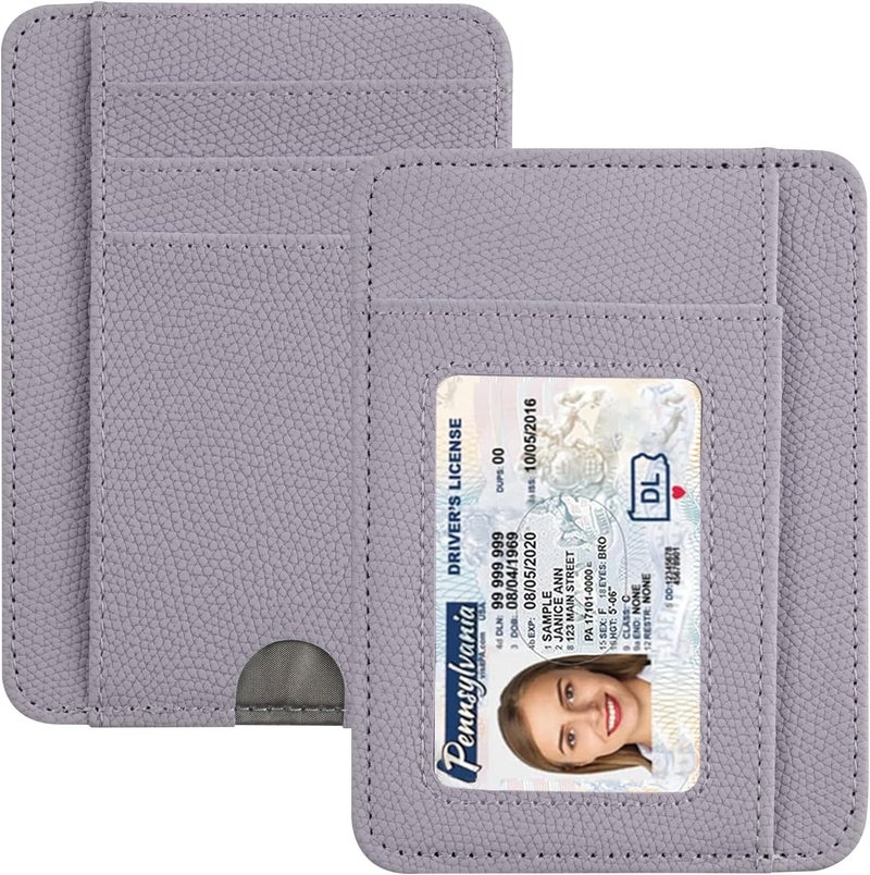 Hot Cool Card Holder Wallet Front Pocket Minimalist Travel Cute Funny Thin Leather With RFID Blocking Small Credit Card Holder Wallet for Men & Women Girls Organizer Gifts, Litchi Purple - Image 1