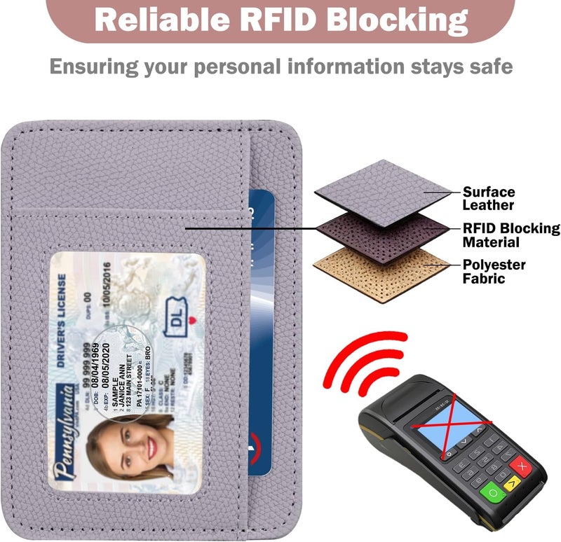 Hot Cool Card Holder Wallet Front Pocket Minimalist Travel Cute Funny Thin Leather With RFID Blocking Small Credit Card Holder Wallet for Men & Women Girls Organizer Gifts, Litchi Purple - Image 5